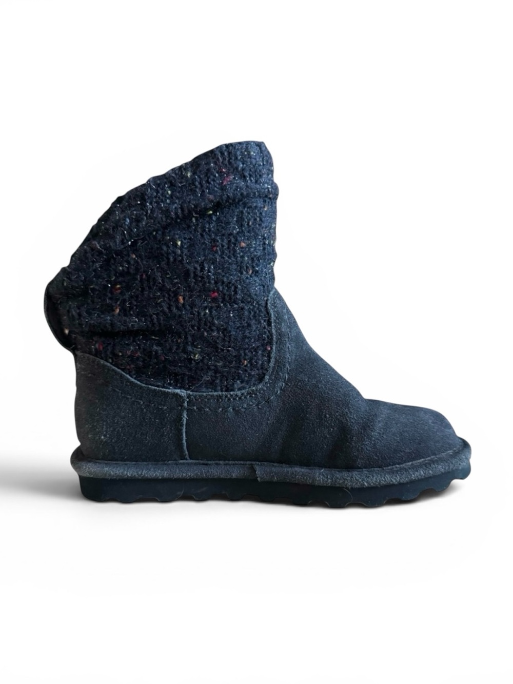 Bearpaw Suede Knit Winter Boots Slip-On Warm Cozy Lounge Pull-On Navy Size 6